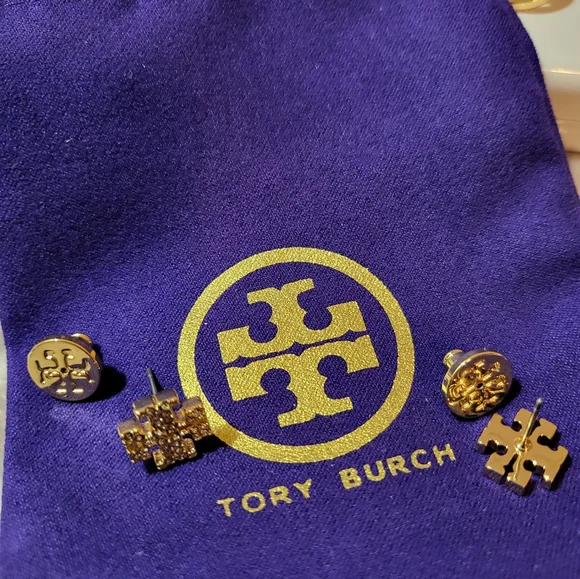 Tory Burch Crystal Logo Stud Earrings Brand New with Dust bag - Picture 3 of 8